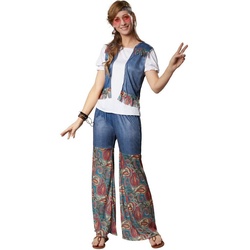 dressforfun Hippie-Kostüm Frauenkostüm Groovy Flower Girl blau M – M