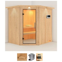 Karibu Sauna Stine, BxTxH: 210 x 184 x 202 cm, 68 mm, (Set) 9 KW-Bio-Ofen mit externer Steuerung beige