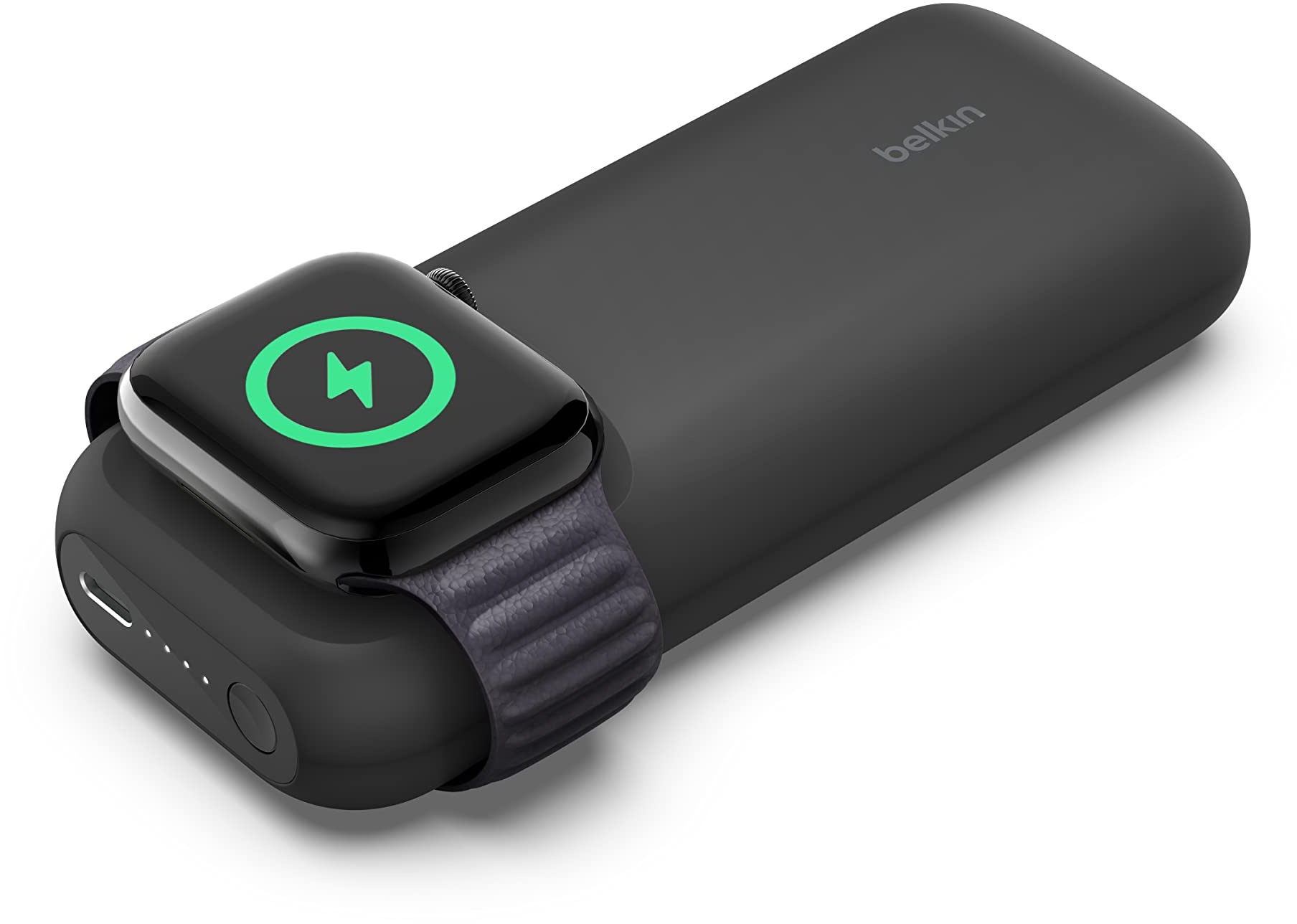 Belkin schnelles kabelloses Ladegerät Apple Watch Powerbank 10K mit 30-cm-USB-C/USB-C-Kabel, 33% schnelleres Laden der Apple Watch Ultra 8/7 und des iPhone 14/13, 20 W USB-C Power Delivery – Schwarz