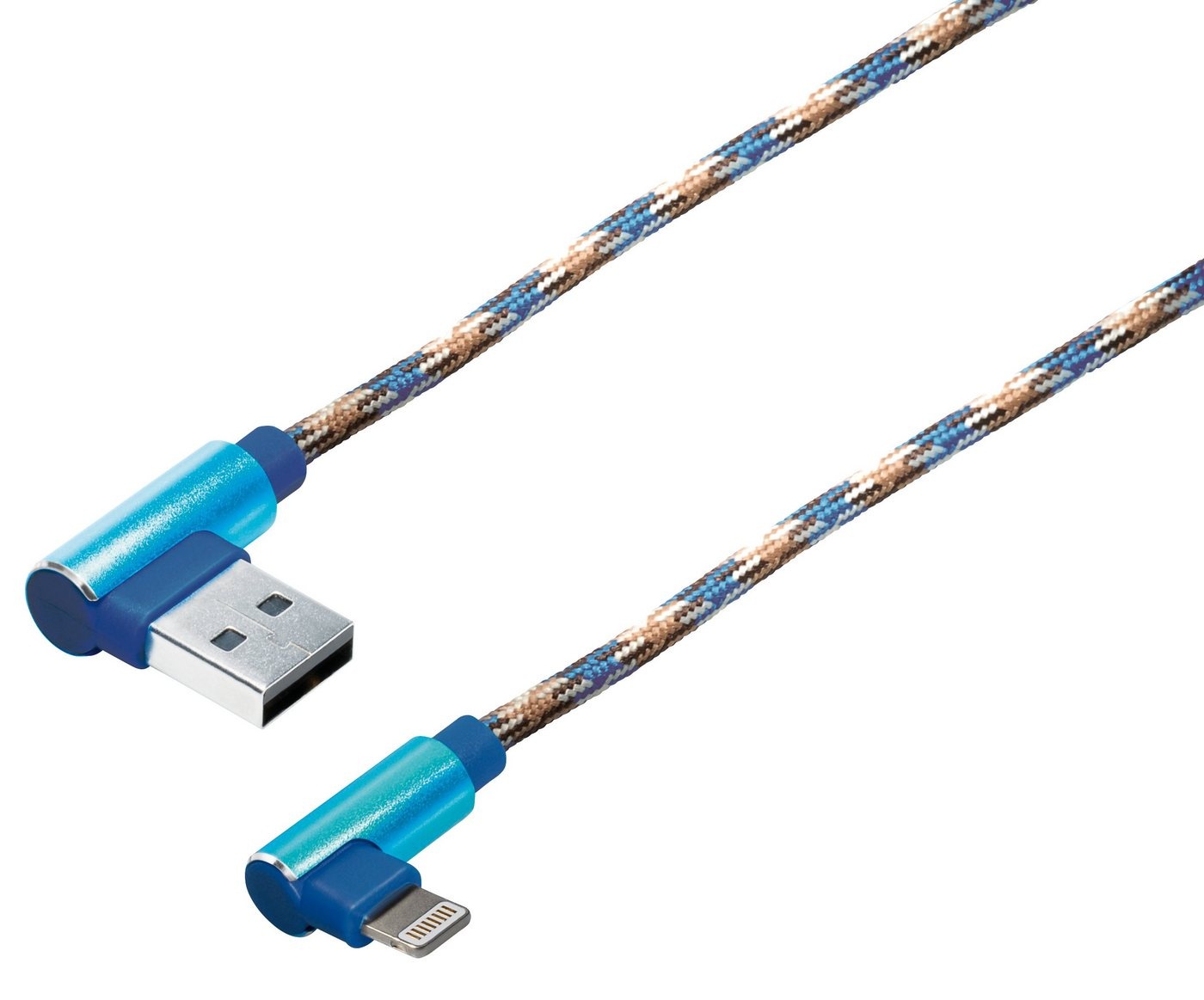 Maxtrack Smartphone-Kabel, USB, USB-A Winkelstecker auf 8-pol. Winkelstecker (100 cm), Ladekabel gewinkelt Reversible für iPhone, iPad, iPod blau