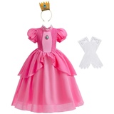 Lito Angels Prinzessin Peach Kostüm Kleid Verkleidung mit Krone und Handschuhen für Kinder Mädchen Größe 8-9 Jahre 134 (Tag-Nummer 140)