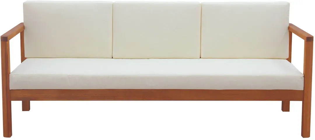 Gartensofa 3-Sitzer Massivholz und beigefarbene Kissen L190 cm AKIS