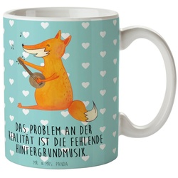 Mr. & Mrs. Panda Tasse Fuchs Gitarre – Türkis Pastell – Geschenk, Kaffeetasse, Tasse, Büro T, Keramik blau