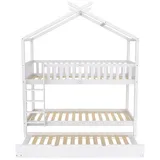 XDeer Etagenbett mit drei Betten 90 x 200 cm Kiefer massiv weiß