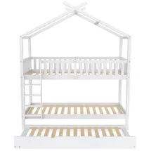 XDeer Etagenbett mit drei Betten 90 x 200 cm Kiefer massiv weiß