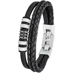 s.Oliver Herren Armband 2027438 Leder schwarz Edelstahl-Beads