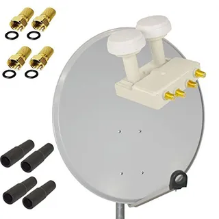 Premium X Satelliten-Komplettanlage 80cm Satellitenschüssel Aluminium Hellgrau Quad LNB Monoblock Astra Hotbird, 2 SAT 4 Teilnehmer