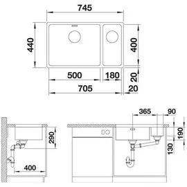 Blanco Andano 500/180-U links Edelstahl Seidenglanz + Handbetätigung + InFino
