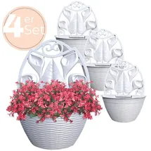 GarPet 4x Blumentopf Wand Blumentopf Wandmontage Wandblumentopf Wandvasen für Pflanzen Pflanzen Wandhalterung Wandtopf Außenbereich 32 cm Weiß Rattan
