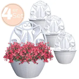 GarPet 4x Blumentopf Wand Blumentopf Wandmontage Wandblumentopf Wandvasen für Pflanzen Pflanzen Wandhalterung Wandtopf Außenbereich 32 cm Weiß Rattan