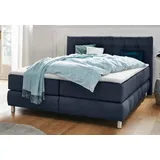 Home Affaire Boxspringbett HOME AFFAIRE "Salo", blau, B:174cm L:211cm, Struktur (100% Polyester);Bezug der Spiegelfläche Matratzendrell aus 100% Polyester;Samtoptik (100% Polyester), Komplettbetten, Boxspringbett, incl.