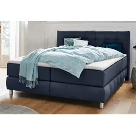Home Affaire Boxspringbett HOME AFFAIRE "Salo", blau, B:174cm L:211cm, Struktur (100% Polyester);Bezug der Spiegelfläche Matratzendrell aus 100% Polyester;Samtoptik (100% Polyester), Komplettbetten, Boxspringbett, incl.