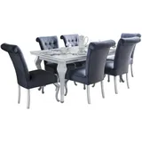 Deine Möbel 24 Tischgruppe, Weiß Hochglanz, Graphit, Holz, Holzwerkstoff, Textil, Echtholz,Buche, 6-Sitzer, Rechteckig, 80x76x140 cm, Esszimmer, Bänke, Tisch- & Eckbankgruppen