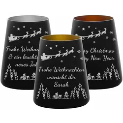 Teelichthalter schwarz-gemischt 3er Set Weihnachtsmotiv