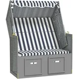 vidaXL Strandkorb mit Dach Poly Rattan und Massivholz Blau & Weiß