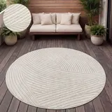 Paco Home - Outdoor Teppich Wetterfest Balkon Wohnzimmer Skandinavisches Boho Einfarbig 200 Cm Rund, Creme 5