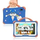 CWOWDEFU Kinder-Tablet 7 Zoll,8GB+64GB,Android 14-Tablet für Kinder,Lern-Tablet für Kleinkinder mit Hülle,4000 mAh/Kindersicherung/Doppelkamera,FM/GPS/OTG/Tolles Geschenk für Kinder (Blau)