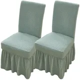 WYLEBER Stuhlhussen für Esszimmerstühle mit Langem Rock,Stuhlhussen für Esszimmer 2er-/4er-/6er-Set,Universelle rutschfeste Stuhlbezug für Küche Hochzeits Feier Bankett(Cypress Green,2 Set)