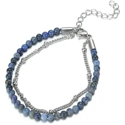 Fußkette FIRETTI "Schmuck Geschenk KörperSchmuck", blau (edelstahlfarben, blau, blau), Fußkettchen, Edelstahl, mit Türkis, Achat oder Dumortierit