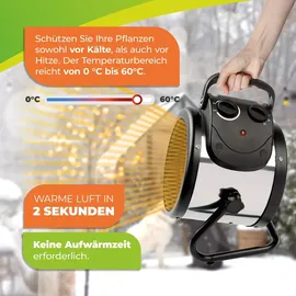 Bio Green BioGreen Elektro-Gewächshausheizung Palma mit manuellem Thermostat | IPX4 spritzwassergeschützt, energiesparend | 163 m3/h Luftumwälzung | 2000 Watt