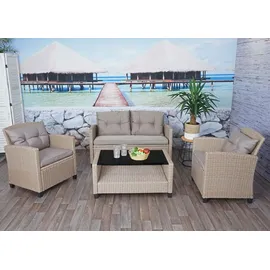 Mendler XXL Poly-Rattan Garnitur HWC-F10, Balkon-/Garten-/Lounge-Set Sitzgruppe, Sofa Sessel mit Kissen Spun Poly - grau-braun