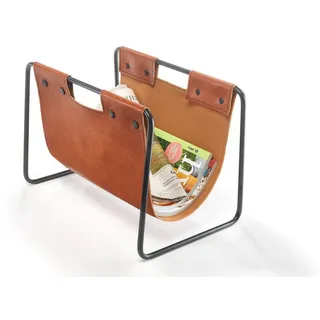 Kobolo Zeitungsständer, 37x24x27 cm, braun, Kunstleder & Metall, moderner Zeitschriftenhalter im Industrial Look, Organizer für Zeitungen, Magazine & Bücher, dekorativ und funktional