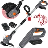 MASKO MASKO® Akku-Rasentrimmer mit 20 V Li-Akku, 2,0 Ah Akku und Ladegerät, Motorsense 26 cm Schnittkreis, 180° Trimmwinkel, Teleskop-Stiel & Zusatzhandgriff, inkl. 20 Messer Kunststoffklinge