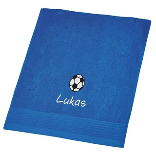 Wolimbo Duschhandtuch Bestickt mit Namen und Motiv - 70x140 cm - blau - weiches Duschtuch personalisiert - Geschenk