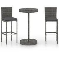 vidaXL Polyrattan Garten-Essgruppe 3-tlg. grau inkl. Kissen 3064765