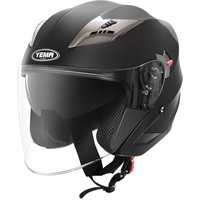 YEMA Jethelme Rollerhelm Sturzhelm Chopper Helm YM-627 Motorradhelm ECE mit Doppelvisier Sonnenblende für Damen Herren Erwachsene-Schwarz Matt-S