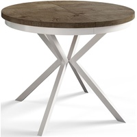 Runder Esszimmertisch BERG, ausziehbarer Tisch Durchmesser: 120 cm/200 cm, Wohnzimmertisch Farbe: Grau, mit Metallbeinen in Farbe Weiß