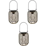 3er-Set LED Solar Laterne Rattan-Optik Ø 15x16cm–Hängeleuchte in Braun