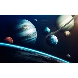 Fototapete PAPERMOON "PLANETEN SATURN ERDE MOND WELTALL SPACE", bunt, B:5,00m L:2,80m, Vlies, Tapeten