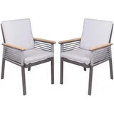 Gardenson Gartenstuhl-Set, Braun, Hellgrau, Dunkelbraun, Metall, Kunststoff, Textil, Füllung: Polyester, Polyurethan (Pur), eckig, 56x86x53 cm, stapelbar, wetterbeständig, UV-beständig, Abstellfläche, inklusive Armlehnen, Bezug abnehmbar, ergonomische Rückenlehne, geeignet für Balkon, Stühle