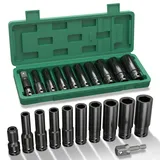 KeZaara Schlagschrauber Nüsse 1/2 Zoll, Steckschlüsselsatz 11 tlg, Metrischer Antrieb Werkzeug Set 10-24mm, mit 2 Stecknuss Adapter 1/4 Zoll