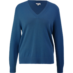 V-Ausschnitt-Pullover S.OLIVER Gr. 40, blau (navy) Damen Pullover V-Pullover mit V-Ausschnitt
