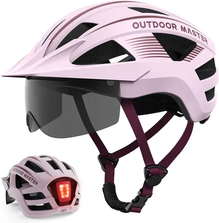 OutdoorMaster Fahrradhelm RhinoUrban mit Brille & Licht Pink L 58-61cm