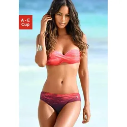 Bügel-Bandeau-Bikini LASCANA, Damen, Gr. 38, Cup B, rot (rot, bedruckt), Polyamid, bedruckt, Farbverlauf, Bikini-Sets, mit Farbverlauf in Batik-Optik