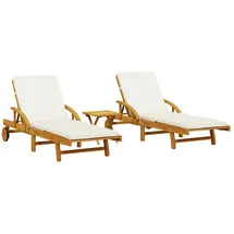vidaXL Sonnenliegen 2 Stk. mit Tisch Massivholz Akazie