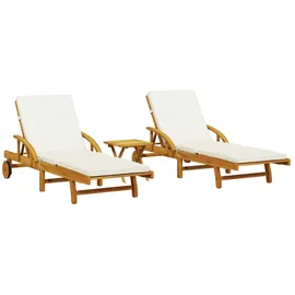vidaXL Sonnenliegen 2 Stk. mit Tisch Massivholz Akazie