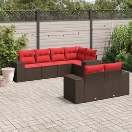 vidaXL 7-teiliges Gartensofa-Set mit Kissen, braun, Polyrattan - Braun