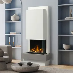 muenkel design Milano [moderner Design Elektrokamin Opti-myst]: Concrete (Betonoptik) - Haube weiß - Mit Heizung