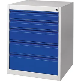 Nordwest Handel AG Schubladenschrank BK 600 H800xB600xT600mm grau/blau 5 Schubl.Einfachauszug