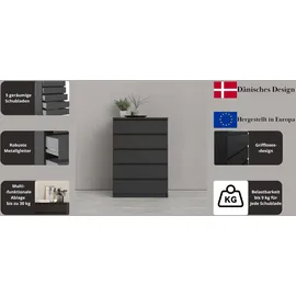 Home Affaire Kommode HOME AFFAIRE "Naia, Aufbewahrung, 5 Schubladen, Matt-Optik, grifflose Front", schwarz, B:77cm H:111,3cm T:50cm, Holzwerkstoff, Sideboards, Kommode, Modern, skandinavisches Design, in mehrere Farben, Hoch