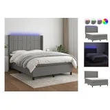 vidaXL Boxspringbett mit Matratze & LED Dunkelgrau 140x200 cm Stoff