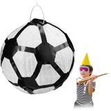 Relaxdays 4 x Pinata Fußball, zum Aufhängen, für Kinder, Mädchen & Jungs, Geburtstag, zum selbst Befüllen, Piñata, weiß