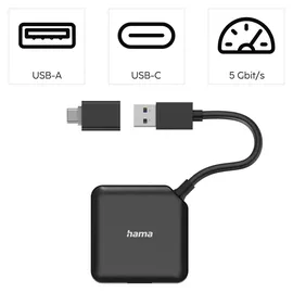Hama USB-Hub 4 Ports USB 3.2 Gen1 5 GBit/s inkl. USB-C Adapter