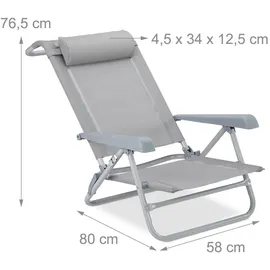 Relaxdays Liegestuhl 58 x 80 x 76,5 cm grau klappbar
