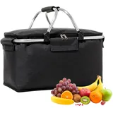 Faltbare Picknickkörbe, 20 L Große Kapazität Zusammenklappbare Kühltasche Isoliertasche Einkaufskörbe Frischtasche, Kühltasche EinkaufsköRbe Picknickkorb, für Büro Camping Picknick (Schwarz)