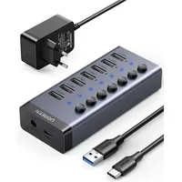 UGREEN USB-C auf 7-Port USB-A 3.0 Hub DC 12v Grau